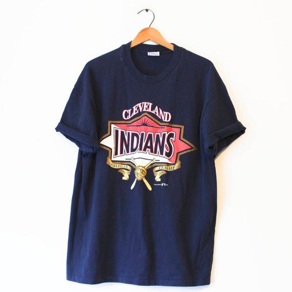 Vintage 90s Cleveland Indians MLB Baseball Blue T Shirt Mens XL